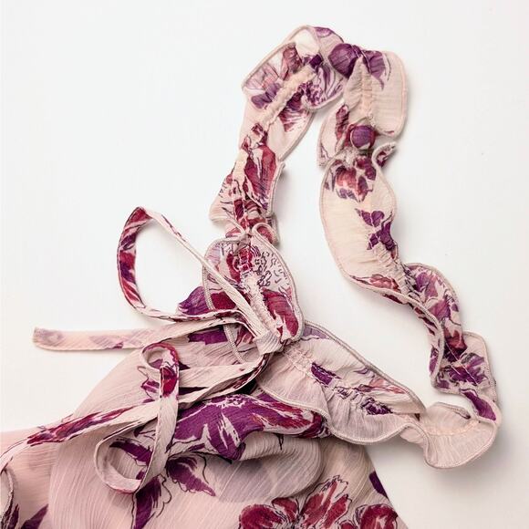 Express Halter Tiered Ruffle Hi-Low Dress in Pink Floral XS TP Tall Petite - Picture 10 of 16